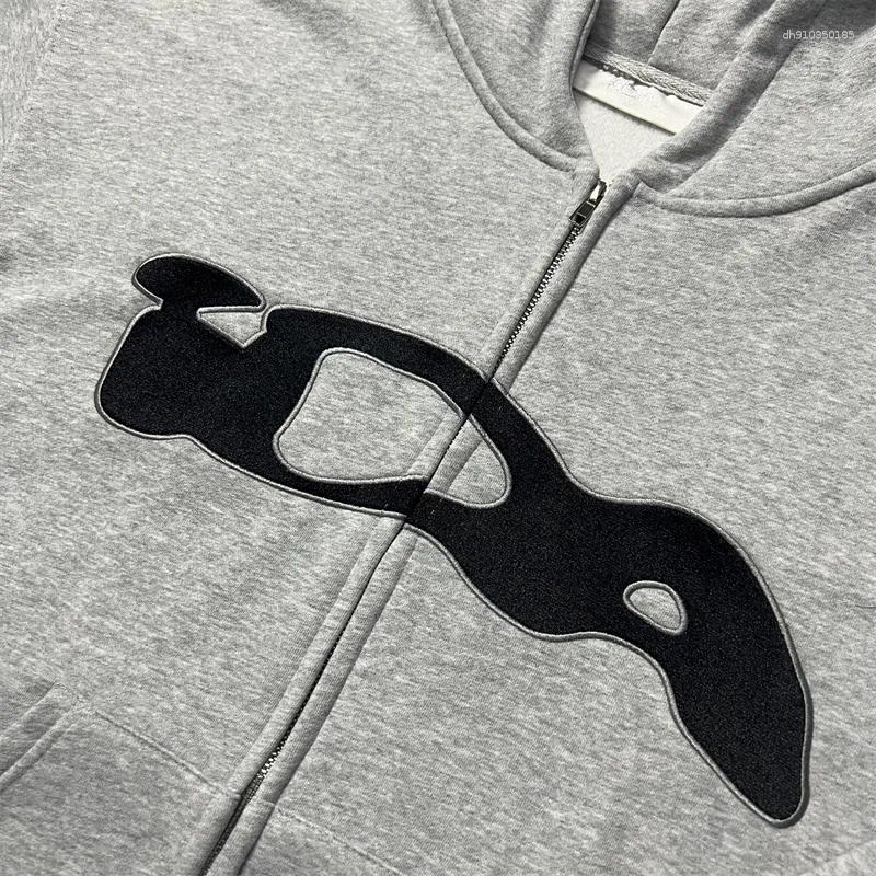 Mens Hoodies Oversize Embroidery Ida.sply Zip Grey Hoodie Men Women Top Quality IDA Hooded Street Pullover