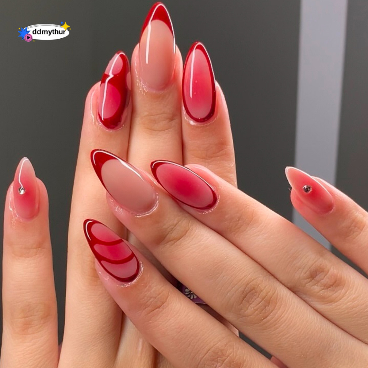 Hot-selling 24 Pieces Sweet Red Gradient French Al-shaped Detachable Wearable Nails Finished Products ddmythur