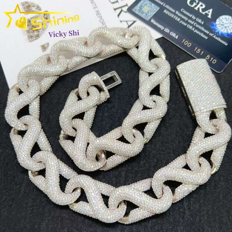 Hip Hop Big Size 20MM Width Fully Diamond Cuban Necklace Customized Iced Out 925 Silver Moissanite Cuban Link Chain