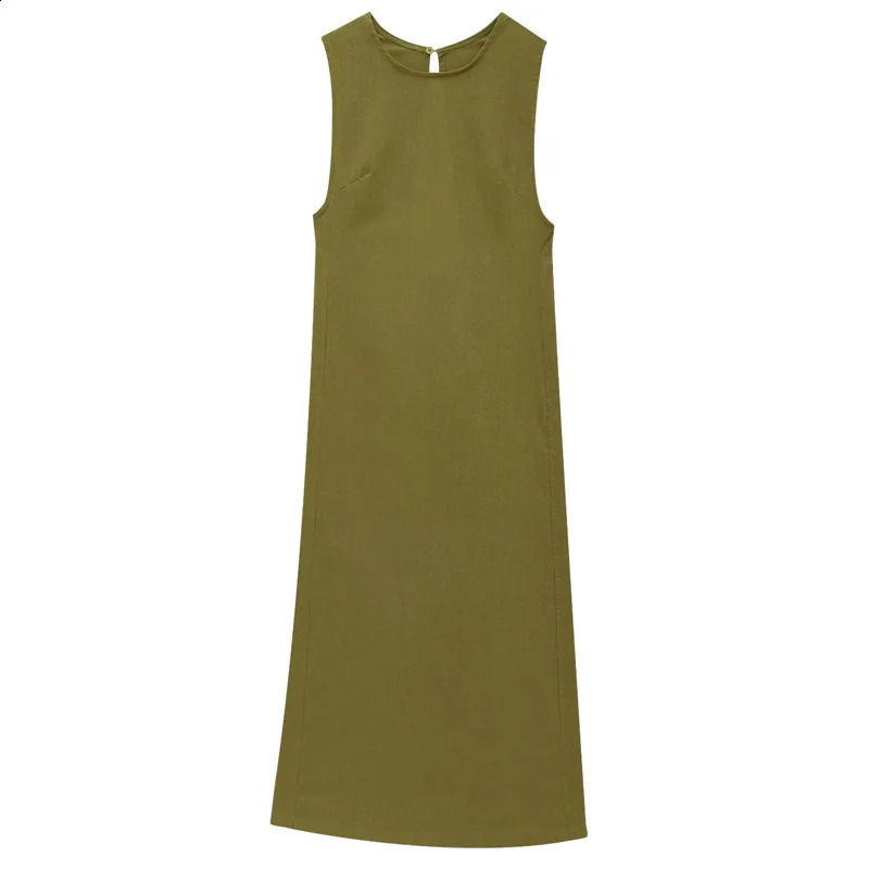 TRAF Green Long Dresses Woman Sleeveless Summer Linen Dress Cut Out Backless Midi Dress Elegant Womens Dresses 088 250529