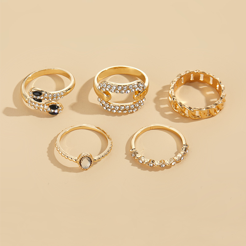 New Style Elegant and Versatile Women Alloy Snake shaped Ring Set with Individual Ins Style