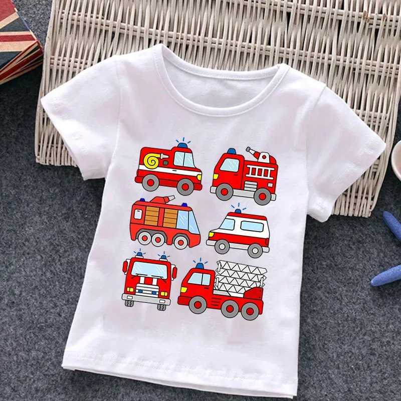 Firetruck Firefighter Kids Clothes Short-sleeved T-shirts Children Sweatshirt Cartoon car excavator Boys Girls Clothing T250603
