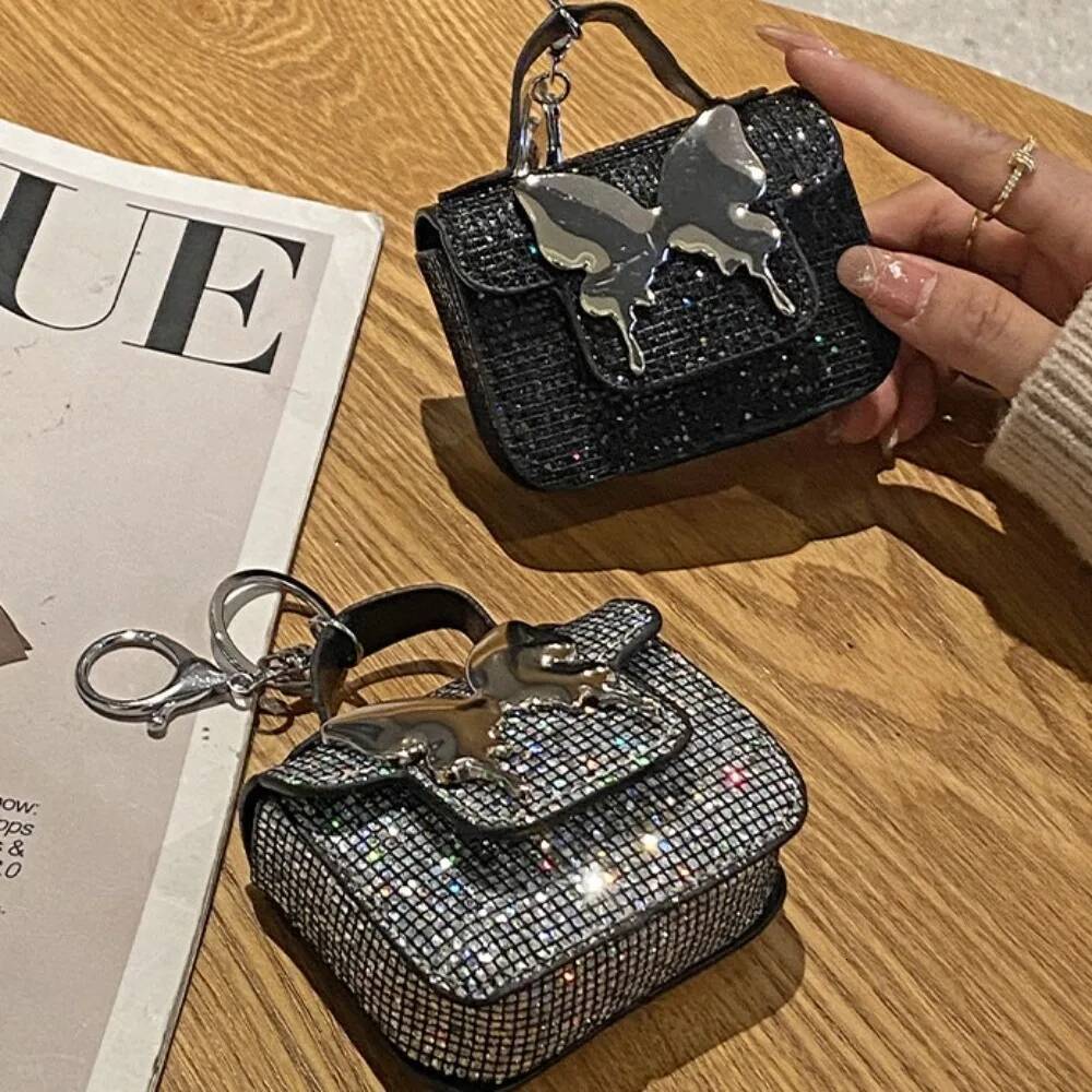 2025 New Butterfly Mini Luxury Earphone Bag Keychain Coin Wallet Leather Coin Bag Mouth Red Envelope Pendant Mini Handbag Keychain Girl Gift 3