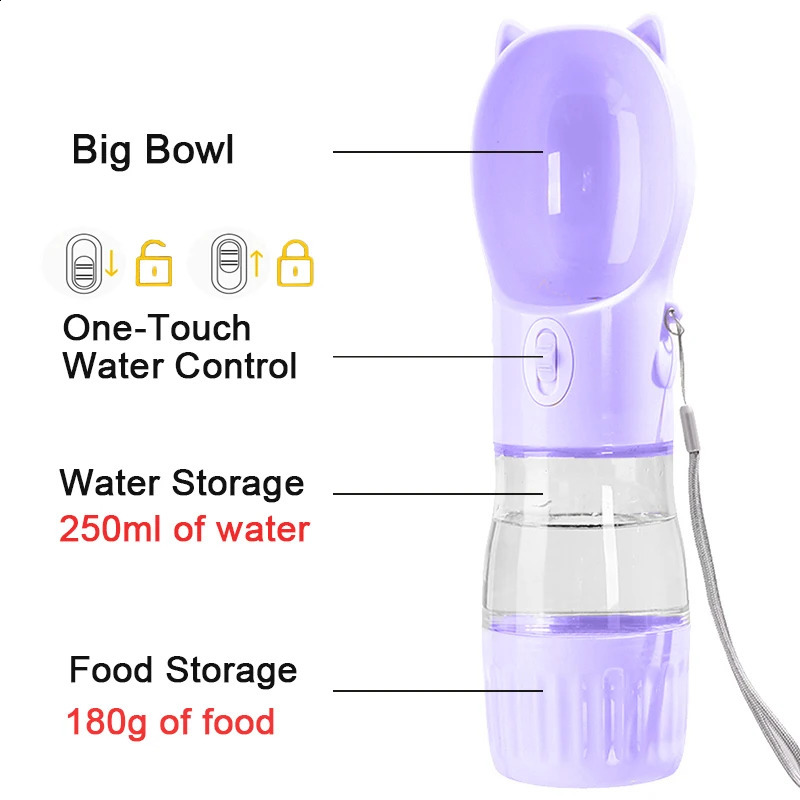 free shipping 2 in 1 Portable Dog Water Bottle For Small Big Dogs Cat Outdoor Leak-proof Puppy Drinking Bowl With Food Container Pet Feeder 250527