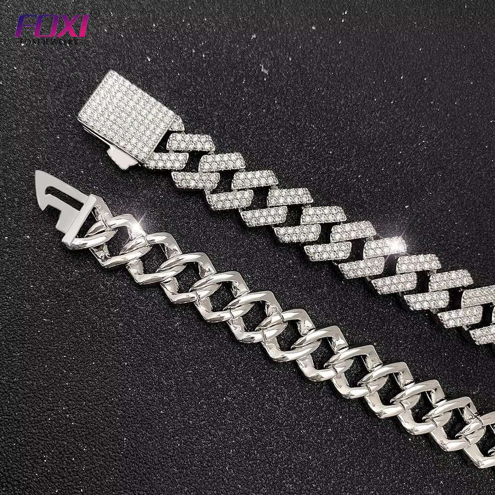 Moissanite Cuban Link Chain for Men Women VVS Iced Out Lab Mens Diamond Necklace 18K White Gold Plated 925 Sterling Silver