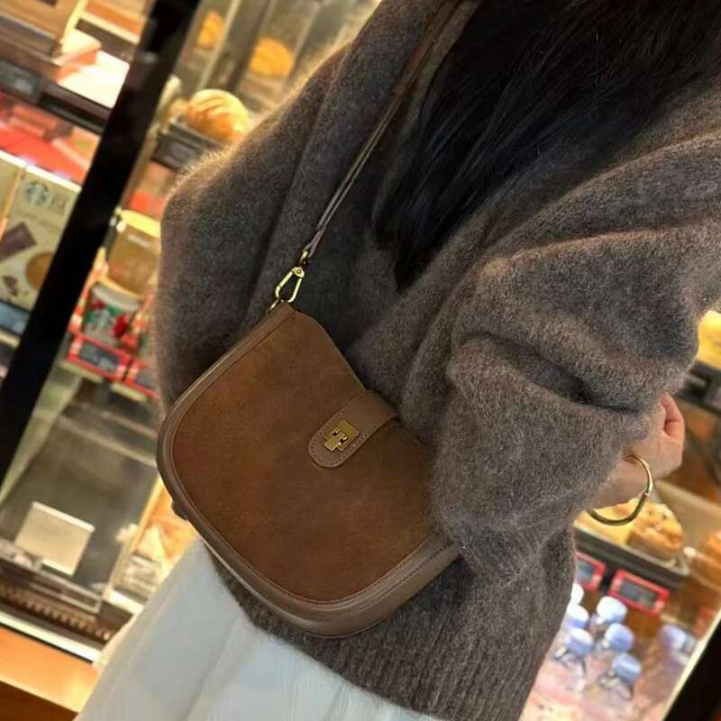 Genuine Women's Cowhide Shoulder Suede Cow Leather Crossbody Female Brand Retro Designer Bag