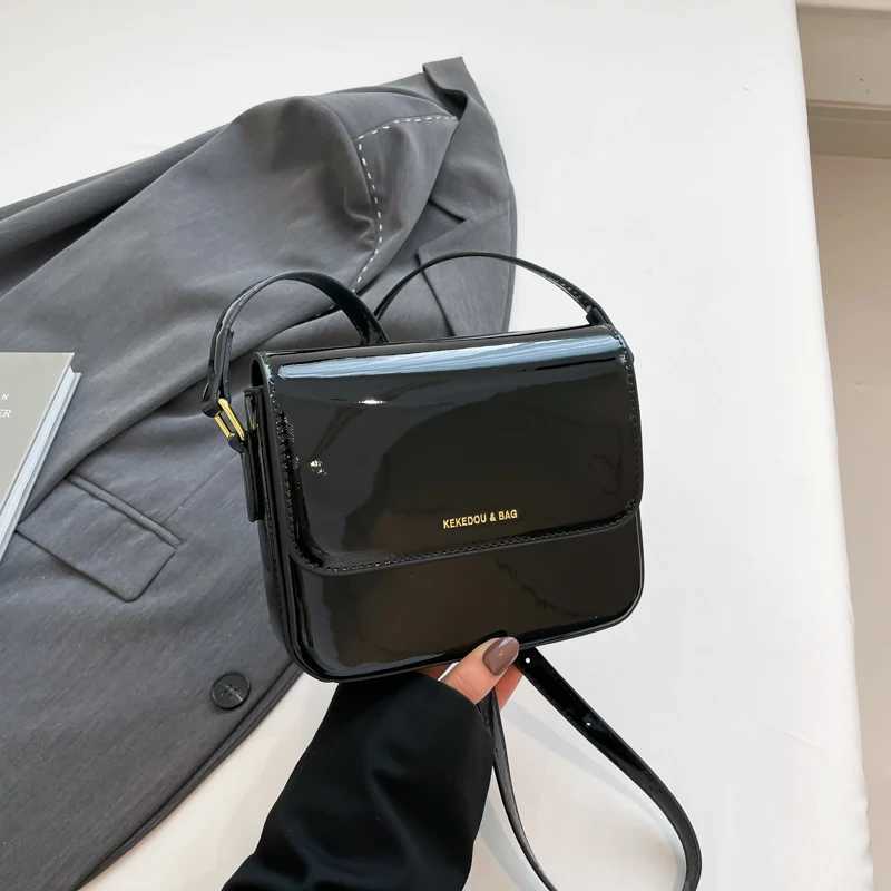 Glossy Patent Leather Square Bags Women Letter Print Flap Crossbody Bags Large Capacity Female Daily Commute Messenger Packs Y250603