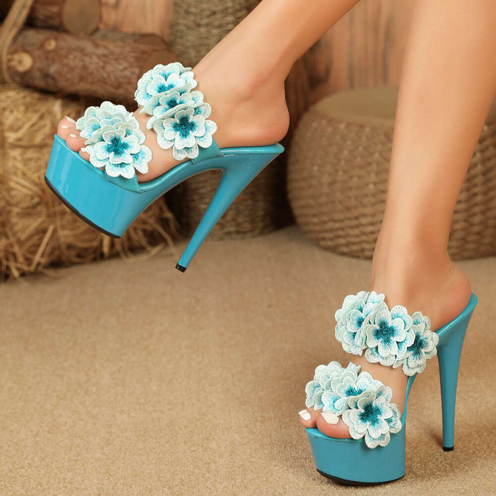 Super High Heels 8661-A5113cm15cm Ultra High Heels Stiletto Waterproof Platform Slippers Halloween Crystal Wedding Shoes Banquet Platform High Heels