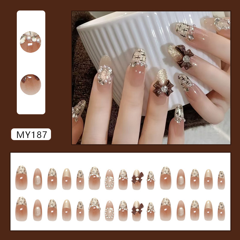 Cat Eye Bowknot Blush Versatile Fashion Short Wearable Nail Dia Style 30 Pieces