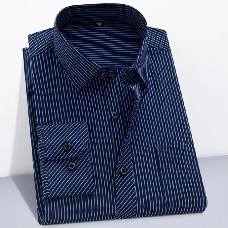 Long Sleeve ed Cotton Shirts for Men Striped Shirt Male Shirt Business Casual Blue Red Gray Orange Regular Fit DURIKIES 250603