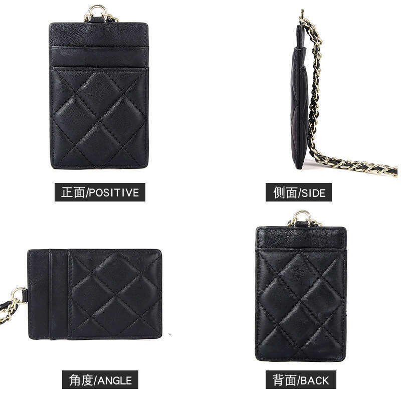 Sheepskin Women's Fashionable Compact Lightweight ID Chain Neck Hanging Multi-Card Slot Badge Business Card Holder