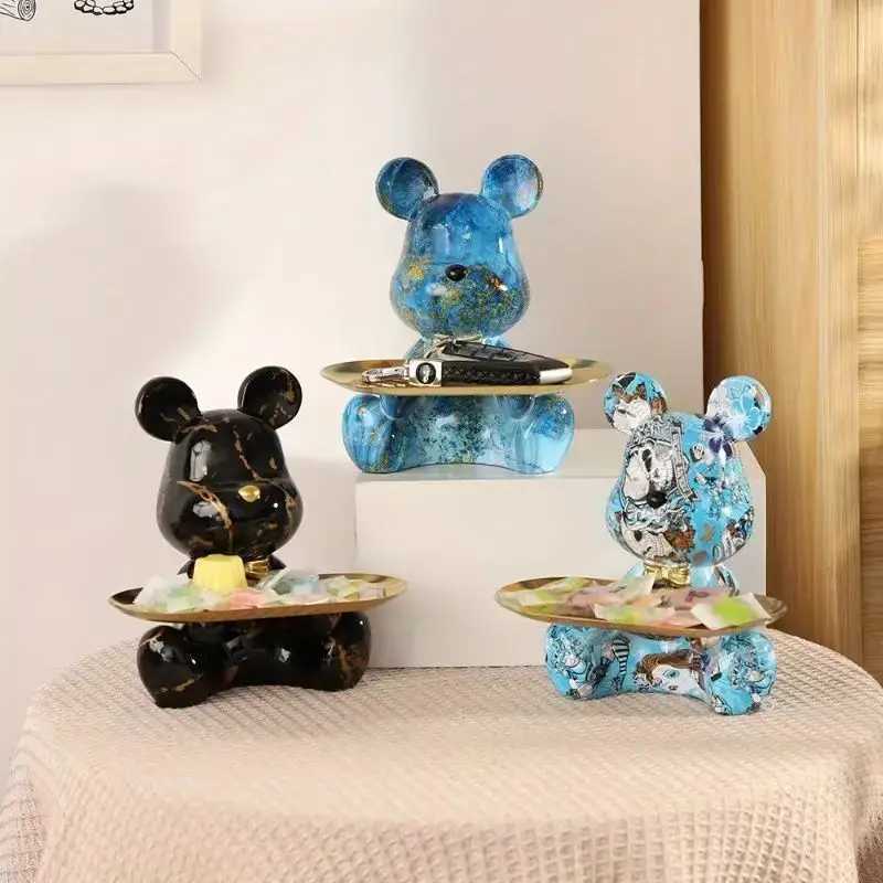 YuryFvna Graffiti Bear Figurine A Decoration Statue Keys Storage Shelf Modern Ro Sculpture Table Decor Statues Y250509