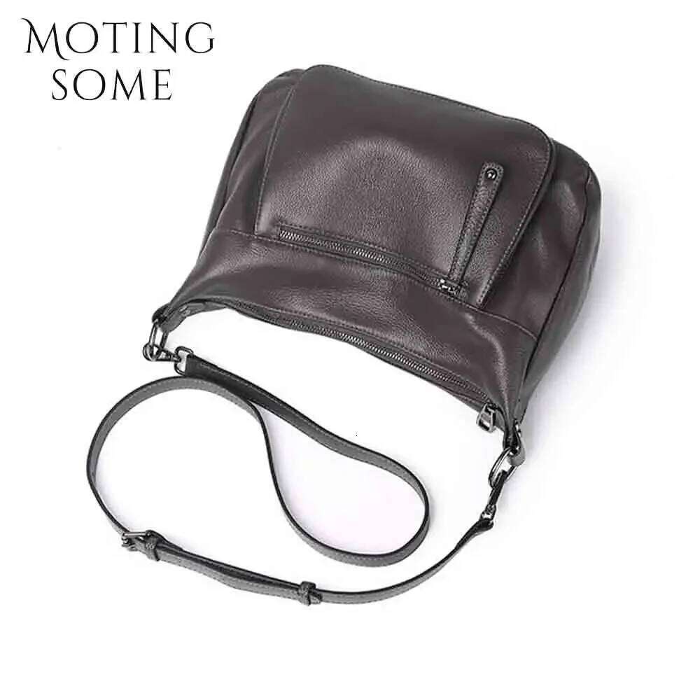 Motingsome Cowhide Satchel Bag For Women Quality Cow Skin Handbag Fashion Lady Crossbody Messenger Bags Saddle Tote 2024
