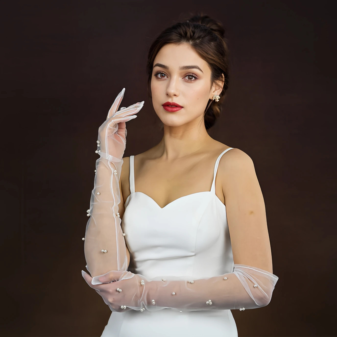 Vintage Transparent Wedding Gloves Pearls Long Elbow Mittens Mesh Arm Covers Women Party Bridal Dress Accessories Po VPM07 250530