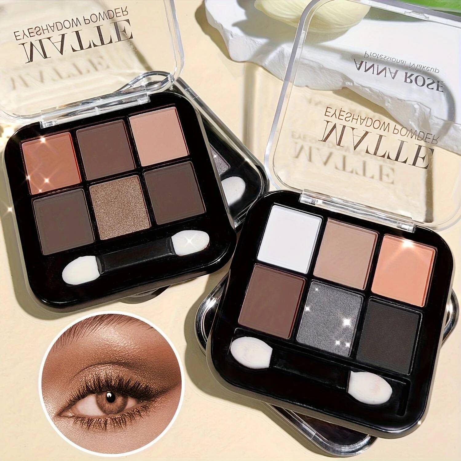 6 Colors Palette With Brush Matte Pearly Glitter High Pigmented Eyeshadow y Makeup Brown Color Brightening Eyelid