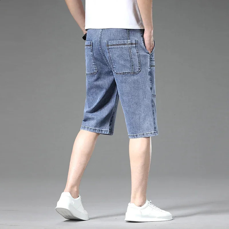 Summer Multi-pocket Thin Denim Shorts for Men Loose Straight Stretch Versatile Casual Short Jeans Male Clothing 250530