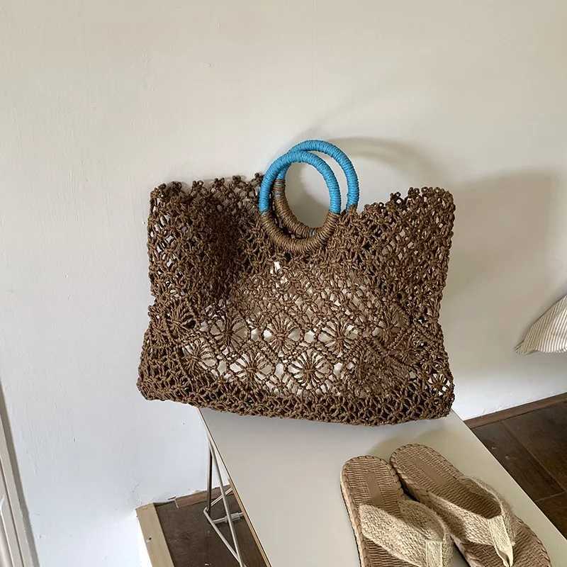 Summer Hollow Straw Beach Bag Handmade Woven Shoulder Bag Raffia Rattan Shopping Travel Bag Bohemian Braided Handbag Casual Tote M250603