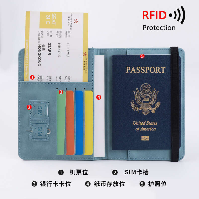 PU Leather Strap Travel Anti-Magnetic RFID Ticket Holder Document Bag Passport Cover Protector