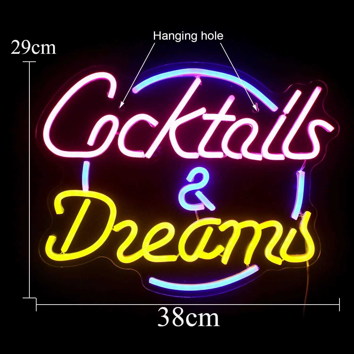 Cocktails Dreams Neon sign Suitable for bar wall decoration can be powered by USB Adjustable LED lights XJ250602