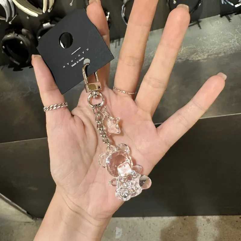 1 transparent teddy bear pendant 3D cartoon cute couple keychain female student backpack decoration versatile jewelry XJ250602