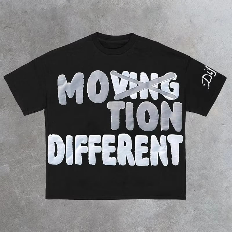 Vintage Motion Different Graphic 100% Cotton Short Sleeve T-Shirt Men Y2K Short Sleeves Oversize Tshirt Streetwear Women Tops 250529