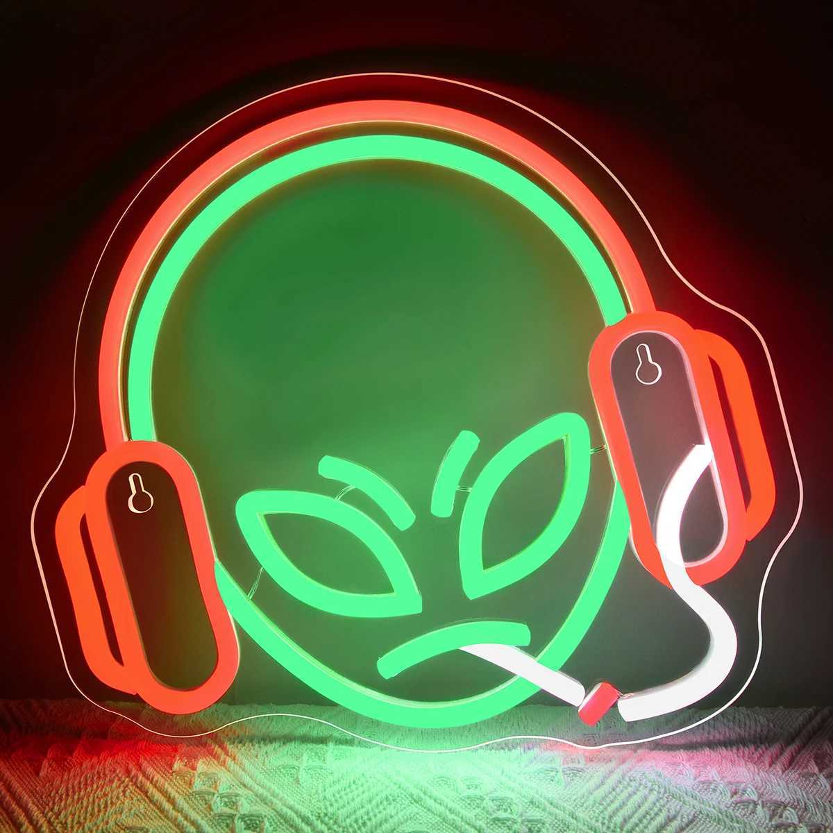 Alien Neon Sign Green LED Light for Wall Decor Man Cave Bar Pub Shop Game Room HalloweenXJ250602