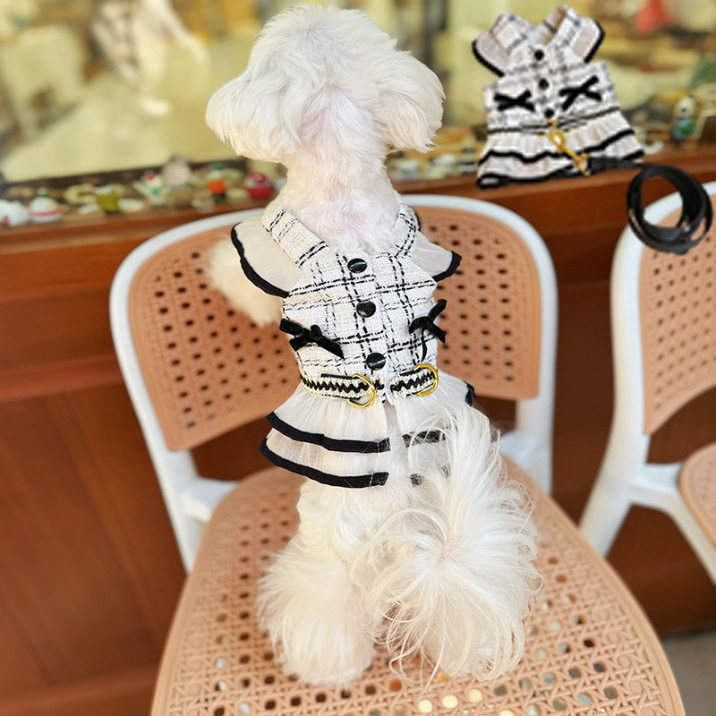 Cute Dog Dress Clothes for Small Dogs Cats, Princess Style Dog Harness Dresses Leash Set with Bow Accessories Birthday Puppy Dress Yorkies Chihuahua O