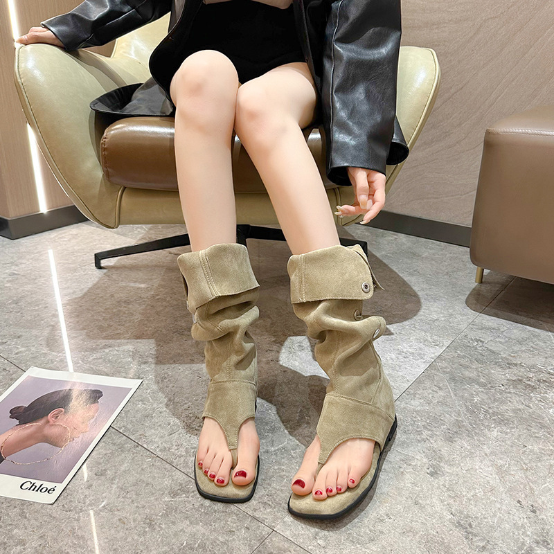 Toe Post for Women Summer 2025 New Lazy Style Roman Height Increasing Western Denim Slouch Sandals ddmythur