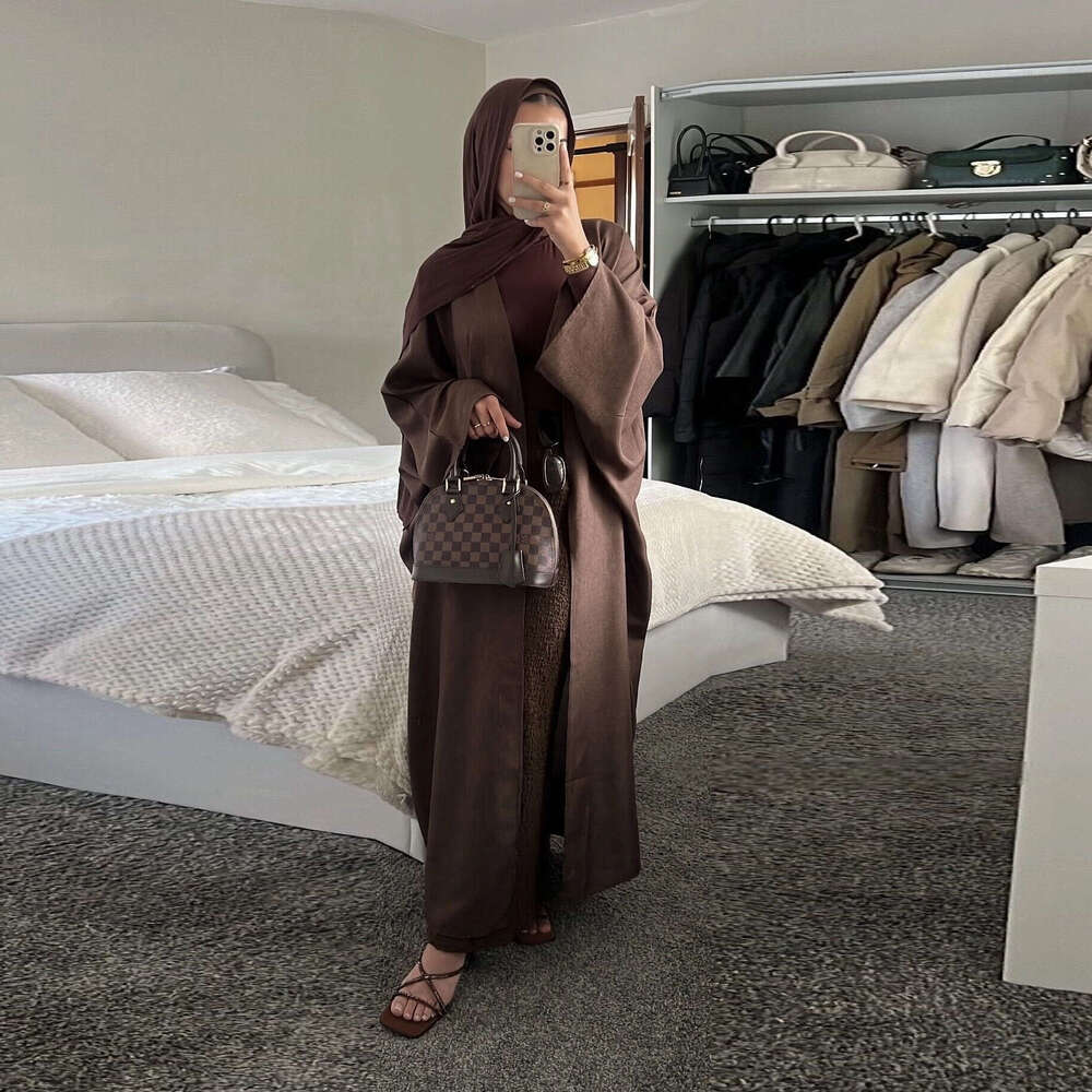 Mq116 Cotton Linen Comfortable Cardigan Robe Arab Dubai Fashion Simple Abaya Outerwear B5
