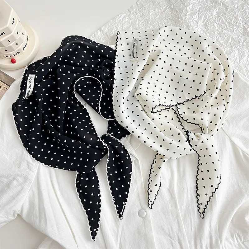 Sweet Polka Dot Triangle Headscarf Women Striped Lace Neck Scarf Headband Korean Pastoral Headwrap Summer Sunscreen Hair Scarf W250602