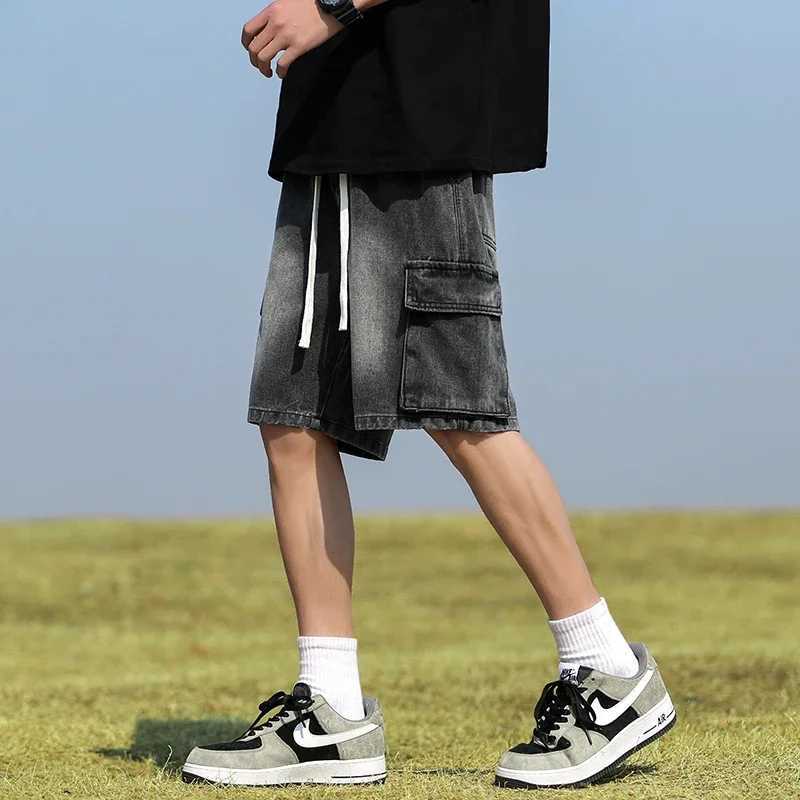Denim Shorts Mens Summer Thin Elastic Waist Baggy Short Jeans Straight Knee-length High Quality Shorts Male Brand Clothes T250603