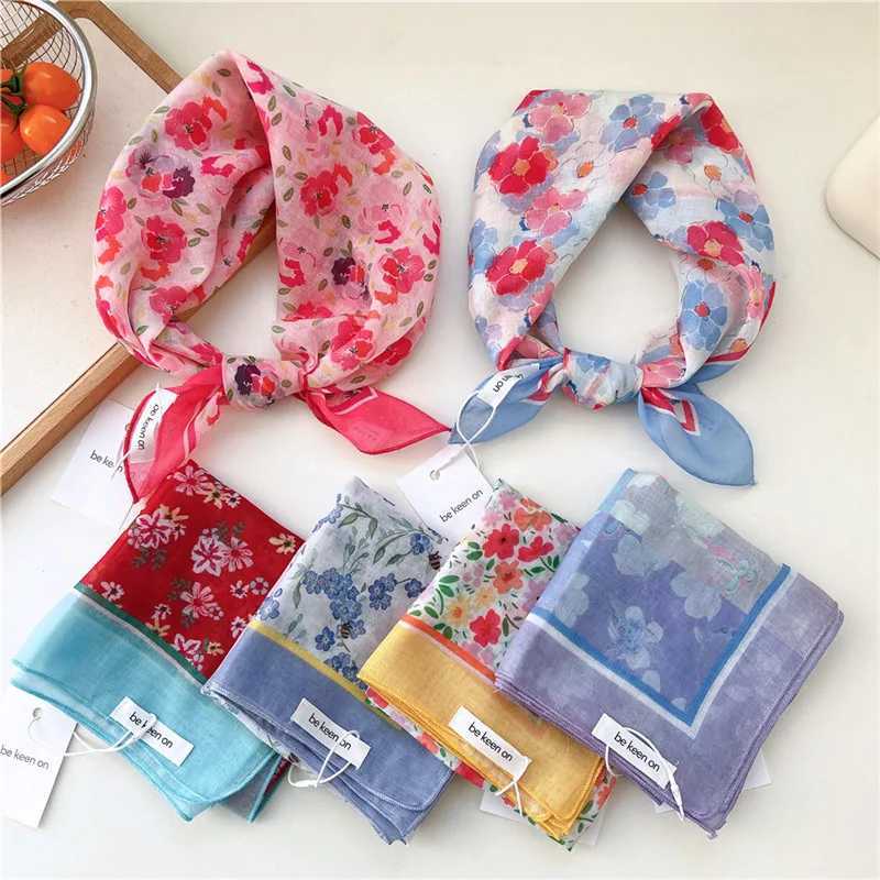 55cm Spring Summer Thin Style Scarf Print Floral Square Scarves Neckerchief Headscarf Headband for Women Kerchief Neck Wraps Tie W250602
