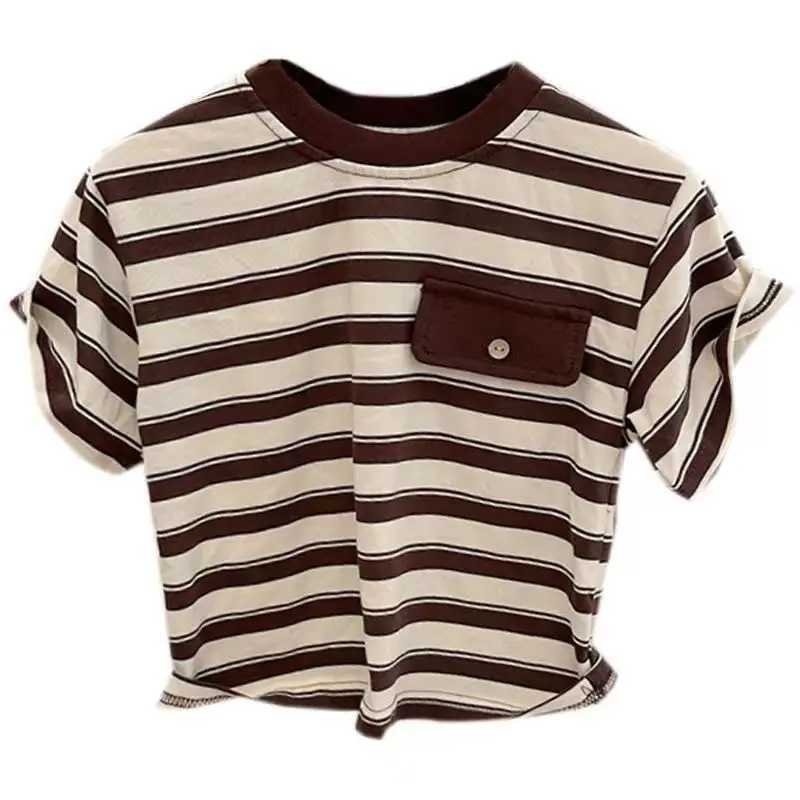 Kids Short Sleeve Boys and Girls T-shirt 2025 Summer New Girls Striped Baby Top Cotton Childrens Clothing T250603