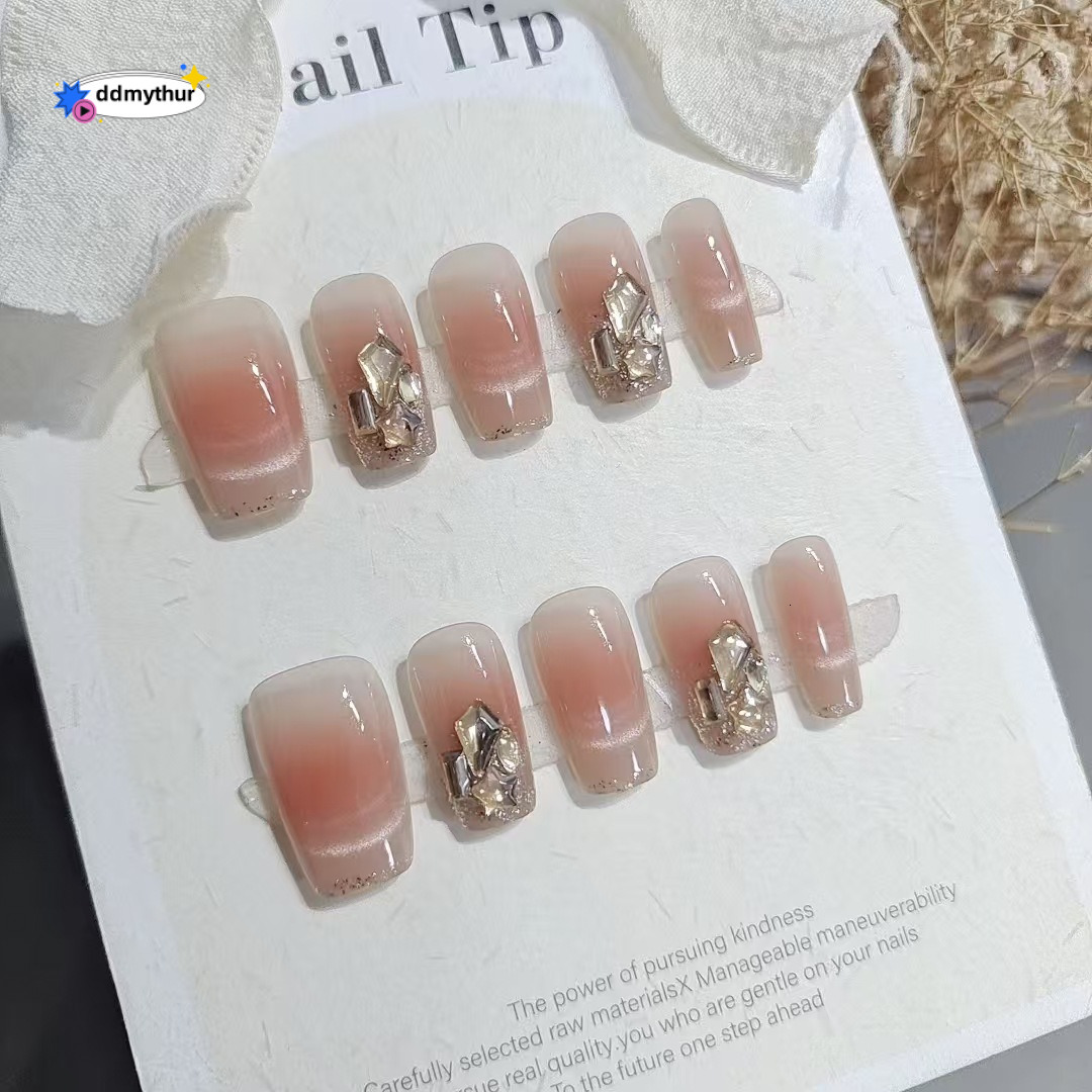 Wearable Nails 10 Pieces S198 Senna Dusk Ladder/Short Short Ladder Pure Desire Gentle Cat Eye Laser Drill Nail Art Finished Products ddmythur