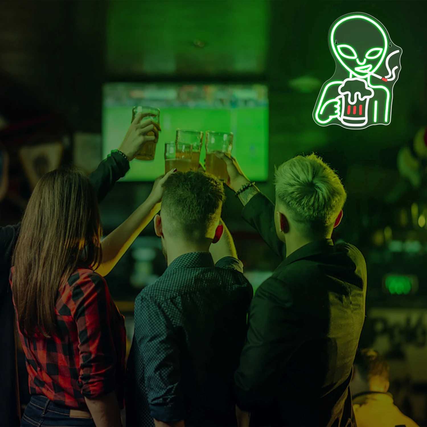 Alien Neon Sign Green LED Light for Wall Decor Man Cave Bar Pub Shop Game Room HalloweenXJ250602