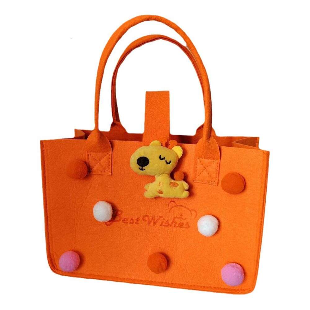 Cartoon Pom-Pom Tote Bag Full Moon First Birthday Gift Felt Handbag