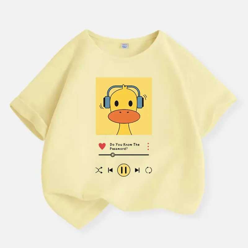 New Y2K Tops Ducks Listening To Music Graphic Print Baby Boys T-shirt Yellow Cotton Kids Tops Tee Summer T Shirt 6 8 10 12 Years T250603