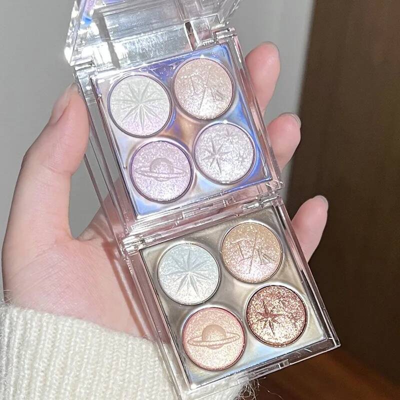 4-Color Glitter Eyeshadow Palette Shimmer Multicolor Purple Sparkling Dia Finish Baking Powder Body Face Stage Party Makeup