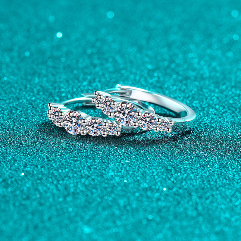 Starry Night Inspired Sterling Silver Moissanite Studs with Classic Hoop