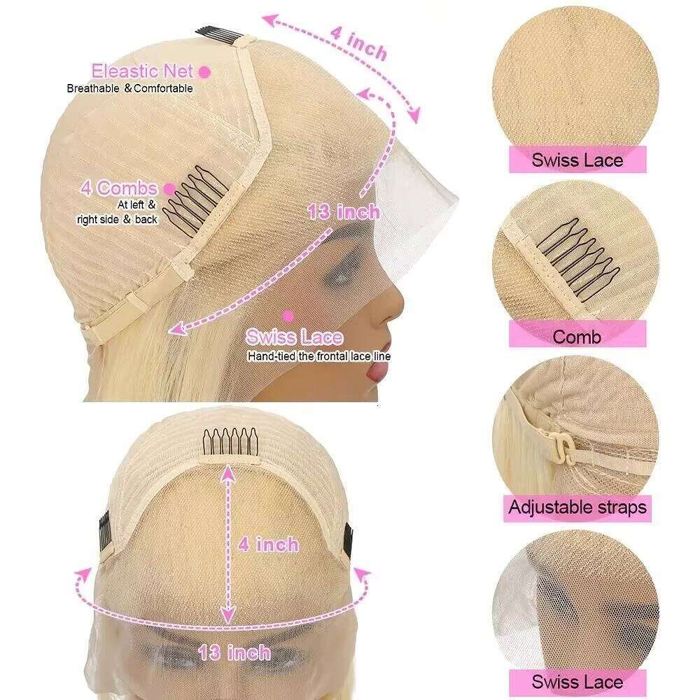 32Inch Light Yellow Front Human 13x4 Raw Straight Transparent Lace 13x6 Wig 613 Colored Virgin Hair Wigs For Women