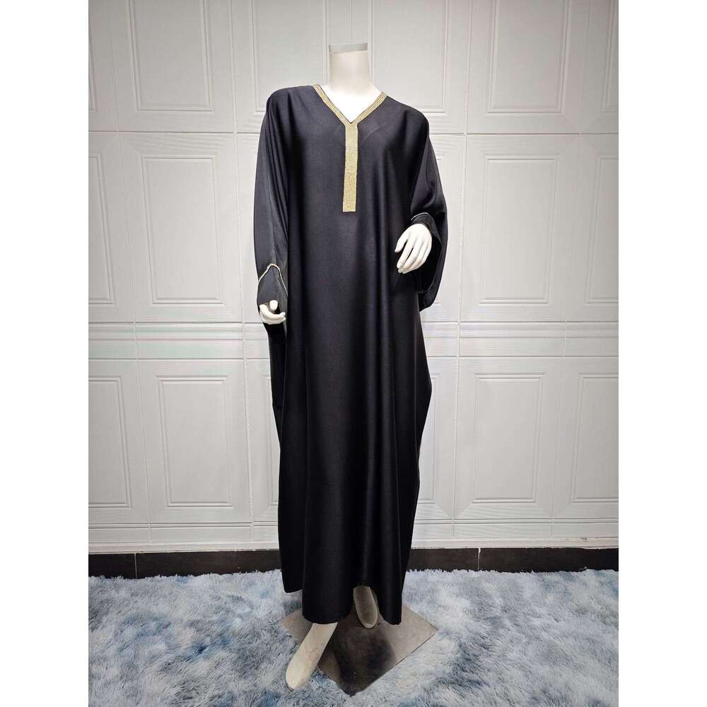 Mq073 New Metal Inlaid Fashion Versatile Dress Batwing Sleeve High-End Robe B5