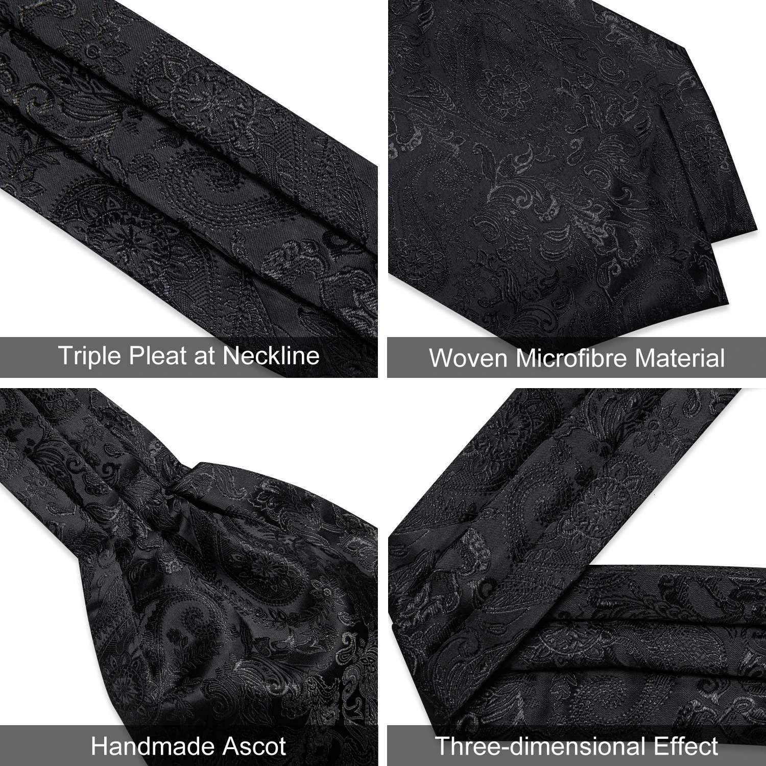 Vintage Ascot Tie British Gentleman Polyester Soft Neck Tie for Men Tuxedo Accessories Black Solid Paisley Cravat DiBanGu 250530