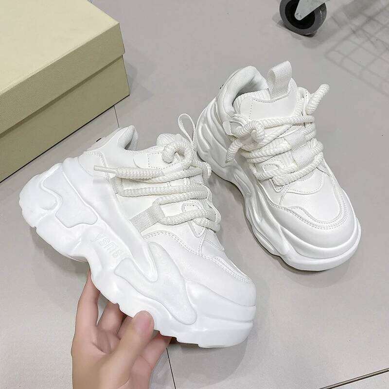 Plus Size 43 Women High Platform Casual Leather New Autumn Chunky Sneakers 7Cm Wedges Hidden Heels Leisure Shoes Woman