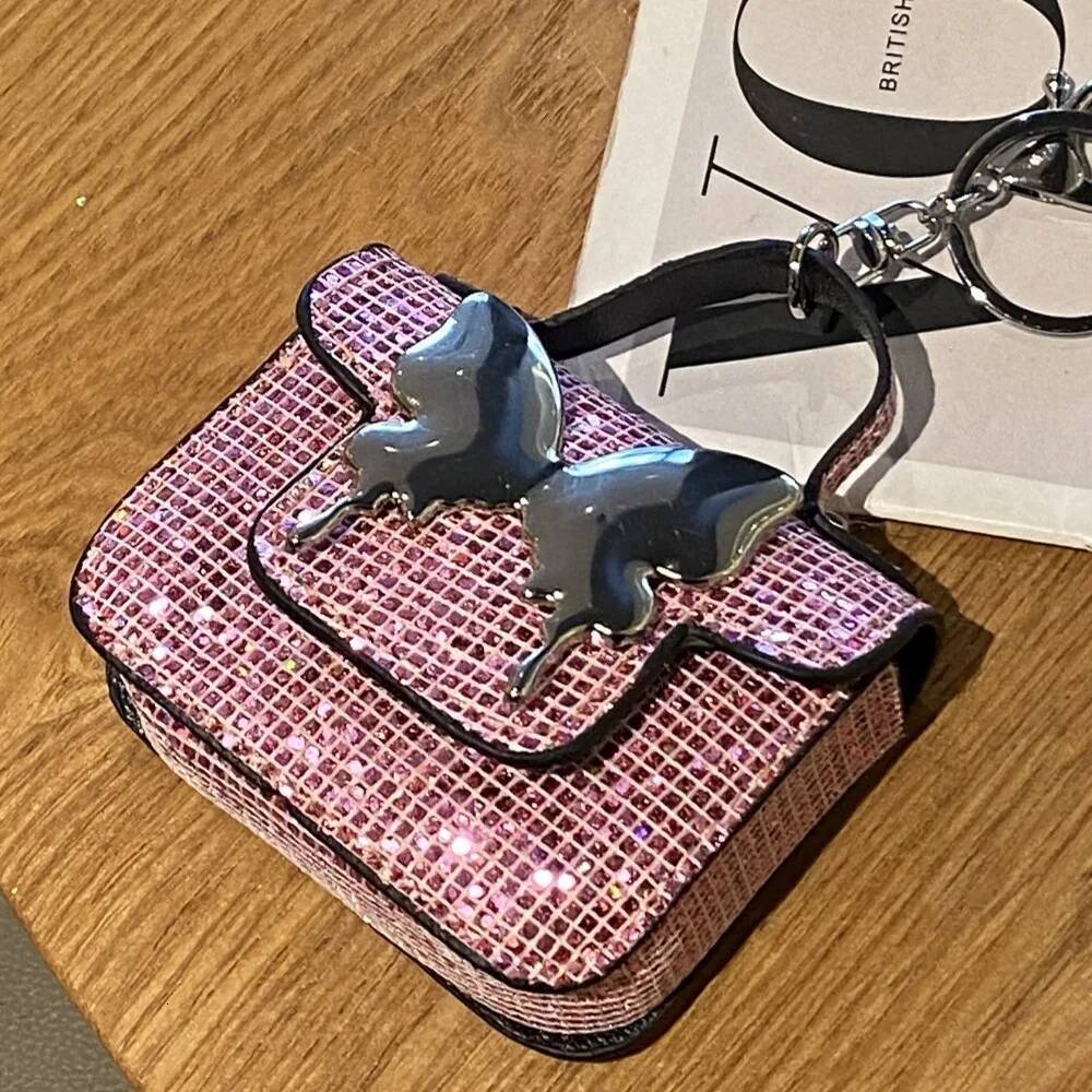 2025 New Butterfly Mini Luxury Earphone Bag Keychain Coin Wallet Leather Coin Bag Mouth Red Envelope Pendant Mini Handbag Keychain Girl Gift 3