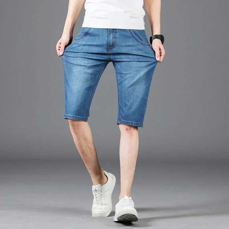 Short Jean Summer Mens Denim Shorts Fashion Color Casual Loose Multi-pocket Straight Five-minute Pants Elastic Knee Denim jorts T250603