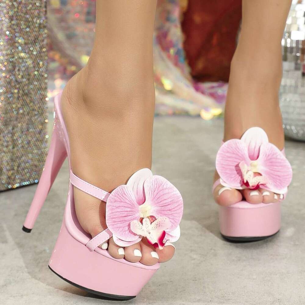 Super High Heels 8661-Q13 Music Festival Crystal Stiletto Transparent Car Flower Nightclub Heels Extreme High Platform High Heels