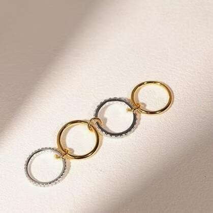 New Stacked Cubic Zirconia Titanium Steel Thick High Gloss Gold and Silver Double Ring