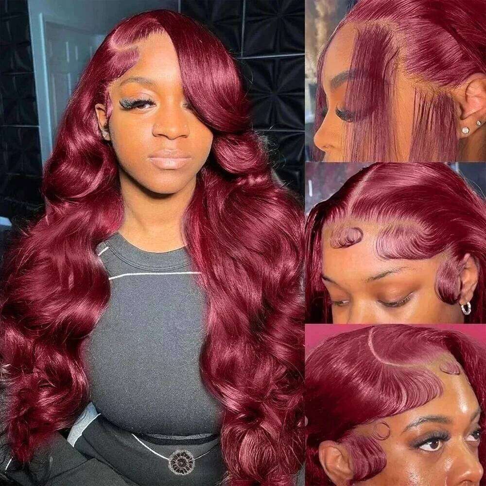 30 40 Inch 200 Density 99j Bury 13x6 HD Transparent Frontal Wig Red Body Wave 13x4 Lace Front Brazilian Human Hair