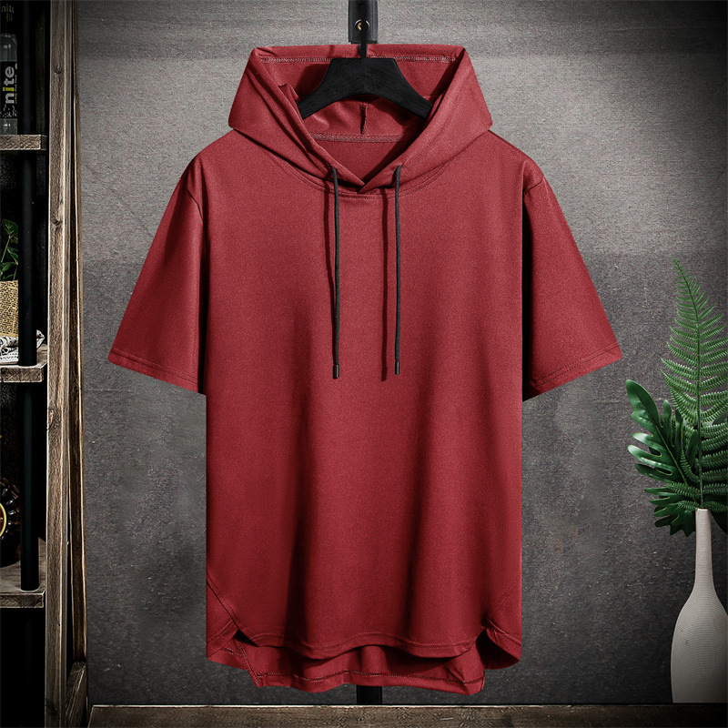 Men's Hoodies Solid Color Men's Hooded Short Sleeved T-Shirt Men's Summer Breathable Loose Hooded Sweatshirt Trendy Men's Thin Fit