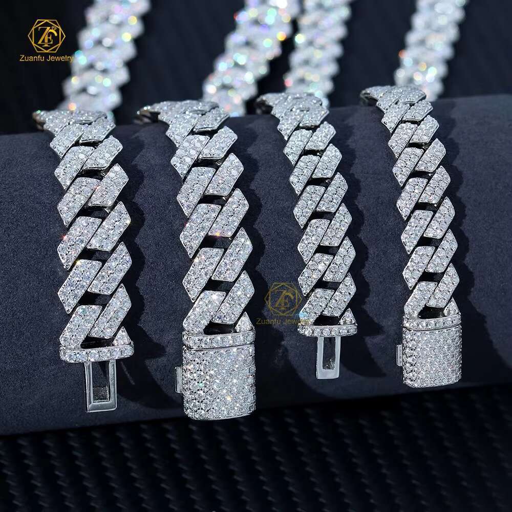 Wholesale Mens 925 Silver Monaco Necklace Hip Hop Oro Laminado 12mm Miami Curb Cuban Link Chain for Men
